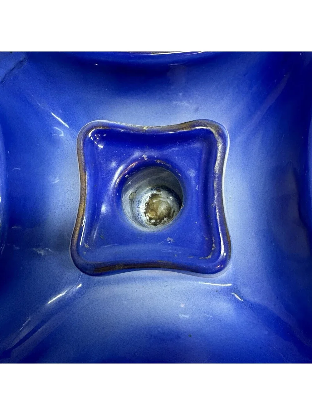 French Country Blue Enamelware Metal Candle Holder w/Handle Square 5.25